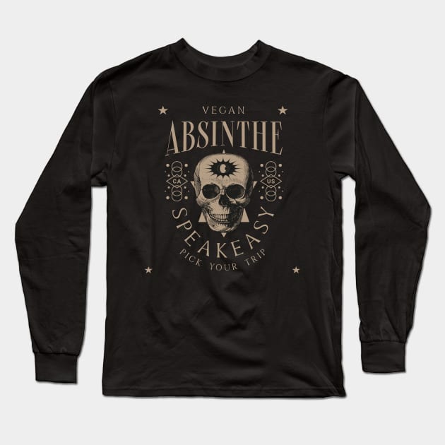 Vegan Night at the Speakeasy Streetwear Vegan Skull Long Sleeve T-Shirt by KindWanderer